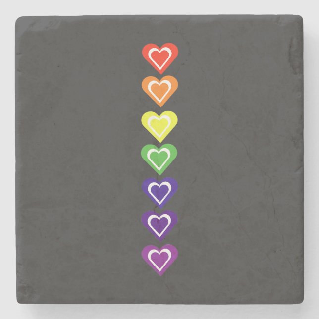 Posavasos De Piedra Corazones arcoíris (Anverso)