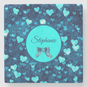 Posavasos De Piedra Corazones azules vivos