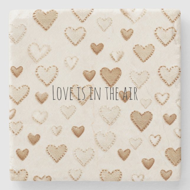 Posavasos De Piedra Corazones Crema y Marrón   (Anverso)