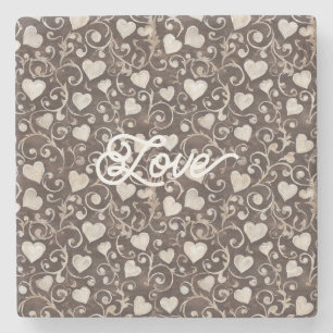 Posavasos De Piedra Corazones de Crema Marrón