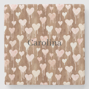 Posavasos De Piedra Corazones de Crema Rosa de Chocolate Día de San Va