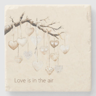 Posavasos De Piedra Corazones en Rama de Árbol Amor
