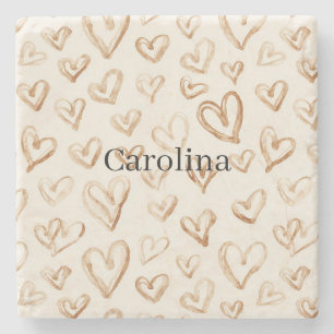 Posavasos De Piedra Corazones Marrones Crema Día de San Valentín