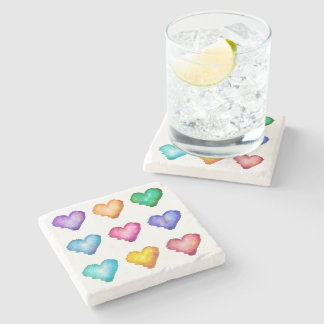 Posavasos De Piedra Corazones multicolores de acuarela