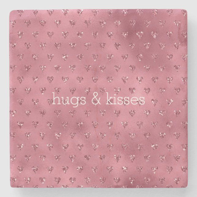 Posavasos De Piedra Corazones Purpurinas Glitzy Rojo (Anverso)