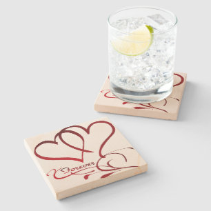 Posavasos De Piedra Corazones rojos para siempre sobre blanco