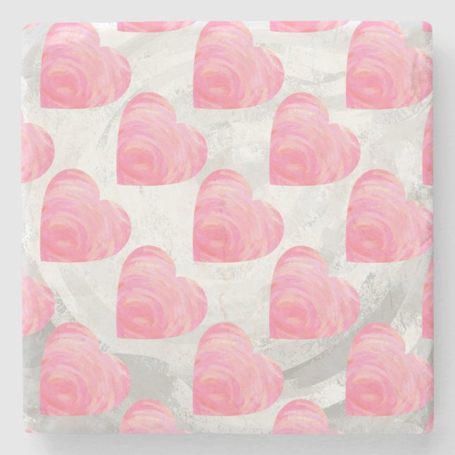 Posavasos De Piedra Corazones rosados (Anverso)