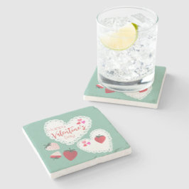 Posavasos De Piedra Corazones y fresas Feliz Día de San Valentín