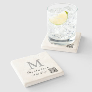 Posavasos De Piedra Cordón QR de piedra caliza personalizado simple