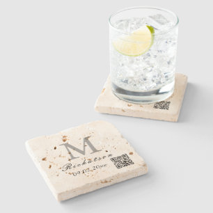 Posavasos De Piedra Cordón QR de Travertina simple personalizado