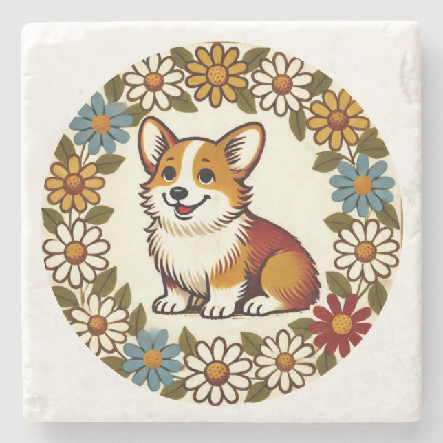 Posavasos De Piedra Corgi Daisy (Anverso)