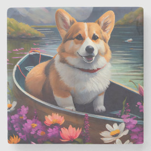 Posavasos De Piedra Corgi en una Paleta: Una Aventura Escénica
