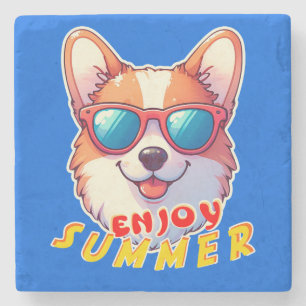 Posavasos De Piedra Corgi lleva gafas de sol Disfruta el verano