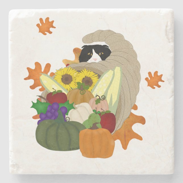 Posavasos De Piedra Cornucopia Cat Stone Coaster (Anverso)
