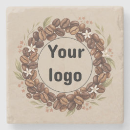Posavasos De Piedra Corona de grano de café botánico con logotipo pers