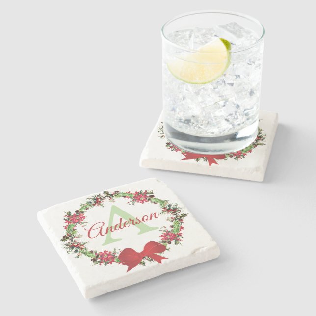Posavasos De Piedra Corona de Navidad personalizada (Lateral)