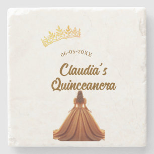 Posavasos De Piedra Corona de princesa quinceañera naranja cumpleaños