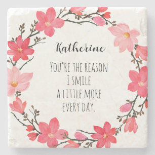 Posavasos De Piedra Corona floral de rosa sonrosada personalizada