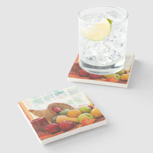 Posavasos De Piedra Cosecha Clásica de la Cornucopia en la Mesa