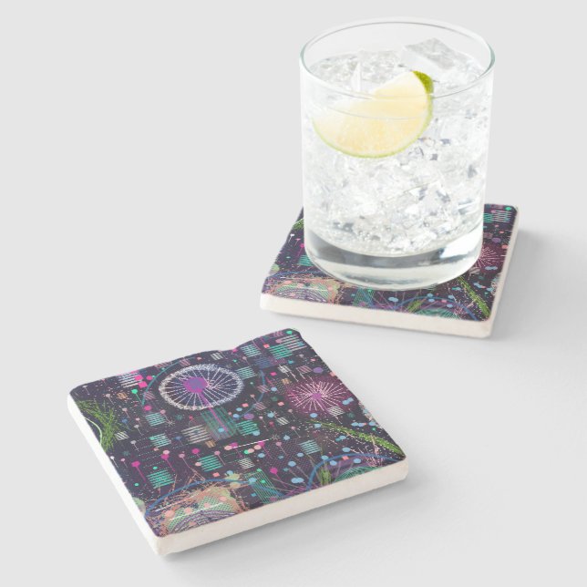 Posavasos De Piedra Cosmic Snow Storm: Abstract Maximalism Art (Lateral)