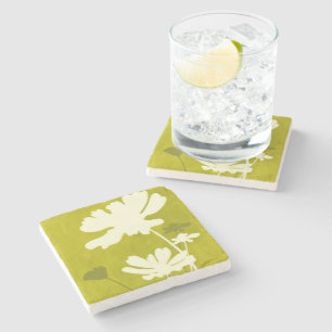 Posavasos De Piedra Cosmos Floral Silhouette Lime Green Summer Home