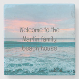 Posavasos De Piedra Costa de la playa amanecer montaña azul personaliz