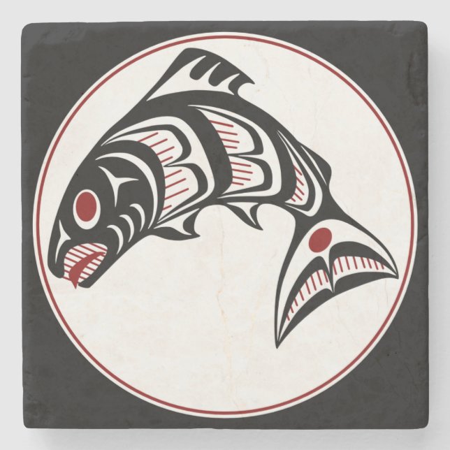 Posavasos De Piedra Costa del Pacífico Noroeste: arte Haida Salmon (Anverso)
