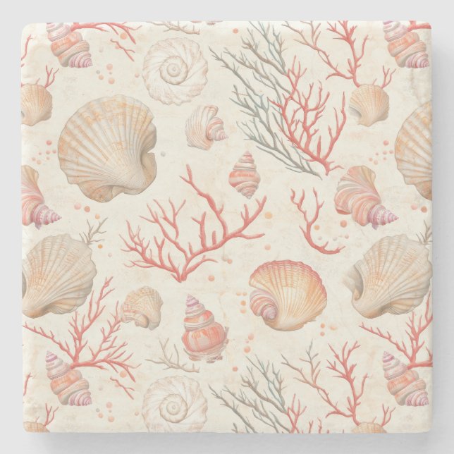 Posavasos De Piedra Costa Rústica - Aguas marinas, pez estrella, arrec (Anverso)