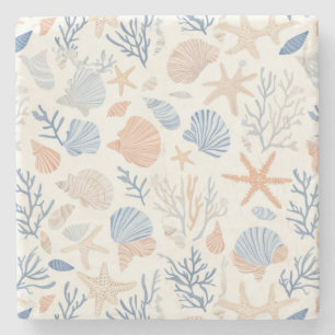Posavasos De Piedra Costa Rústica - Aguas marinas, pez estrella, arrec