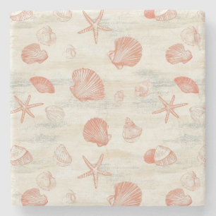 Posavasos De Piedra Costa Rústica - Aguas marinas, pez estrella, arrec