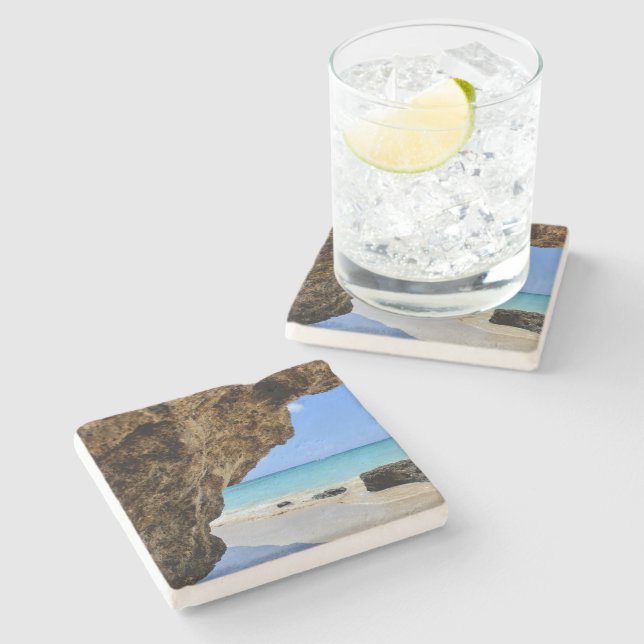 Posavasos De Piedra Costa Tropical de Playa con Roca Grande (Lateral)