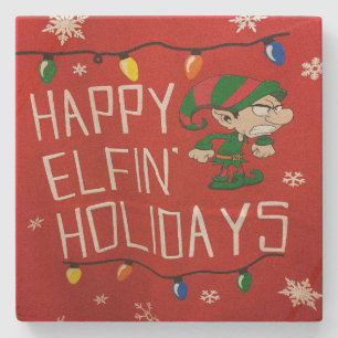 POSAVASOS DE PIEDRA COSTERA DE "FELICES NAVIDADES DE ELFIN" ANTI-NAVID
