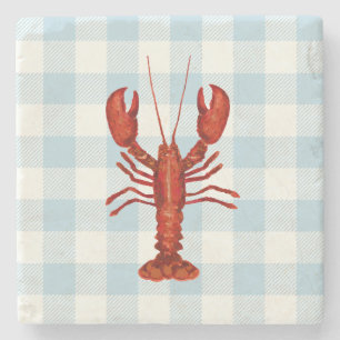 Posavasos De Piedra Costera de Lobster Blue Gingham Check