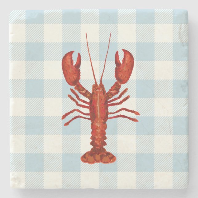 Posavasos De Piedra Costera de Lobster Blue Gingham Check (Anverso)
