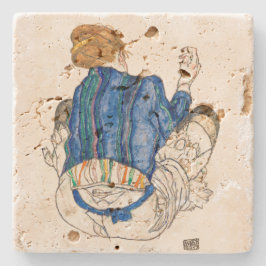 POSAVASOS DE PIEDRA COSTERA DE PIEDRA: EGON SCHIELE : MUJER ASIENTO