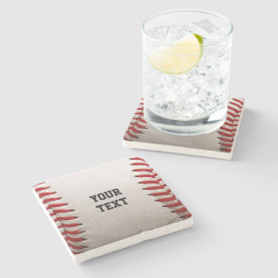 Posavasos De Piedra Costura de béisbol softball con texto personalizad