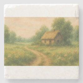 Posavasos De Piedra Cottagecore Watercolor Rústica Escena De Cabaña