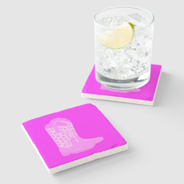 Posavasos De Piedra Cowboy Boots Estrellas rosadas (Lateral)