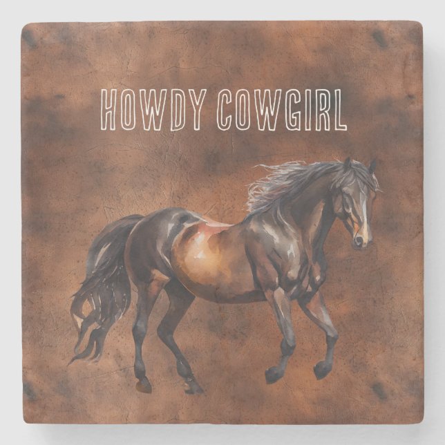 Posavasos De Piedra Cowboy Cowboy Cowgirl de occidente Brown (Anverso)