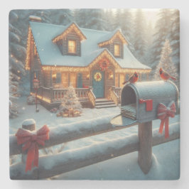 Posavasos De Piedra Cozy Christmas Cabin Winter Wonderland