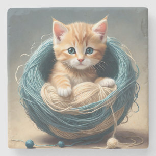 Posavasos De Piedra "Cozy Cuddle: El triste retiro del gatito"