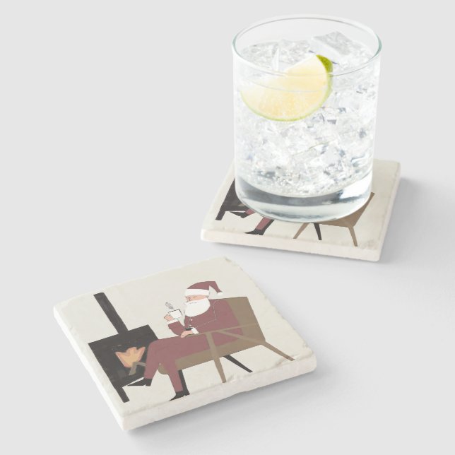Posavasos De Piedra Cozy Santa Fireplace Pattern Marble Coasters Set (Lateral)