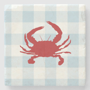 Posavasos De Piedra Crab Rojo Nautical Gingham Check