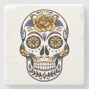 Posavasos De Piedra Cráneo de azúcar rosa amarillo