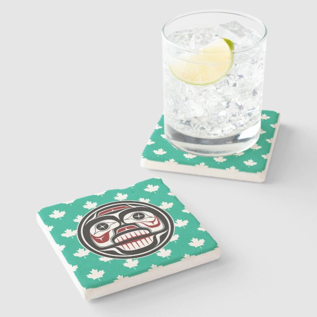 Posavasos De Piedra Cráneo de llanto de arte negro rojo nativo america (Lateral)