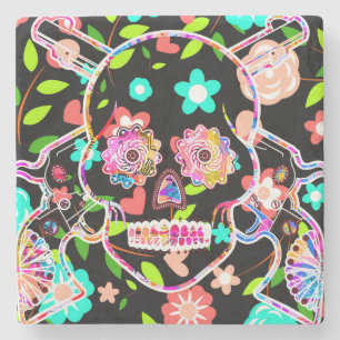 Posavasos De Piedra Cráneo floral de color