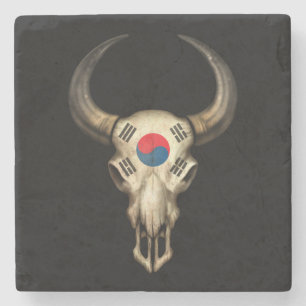 Posavasos De Piedra Cráneo surcoreano de Bull de la bandera
