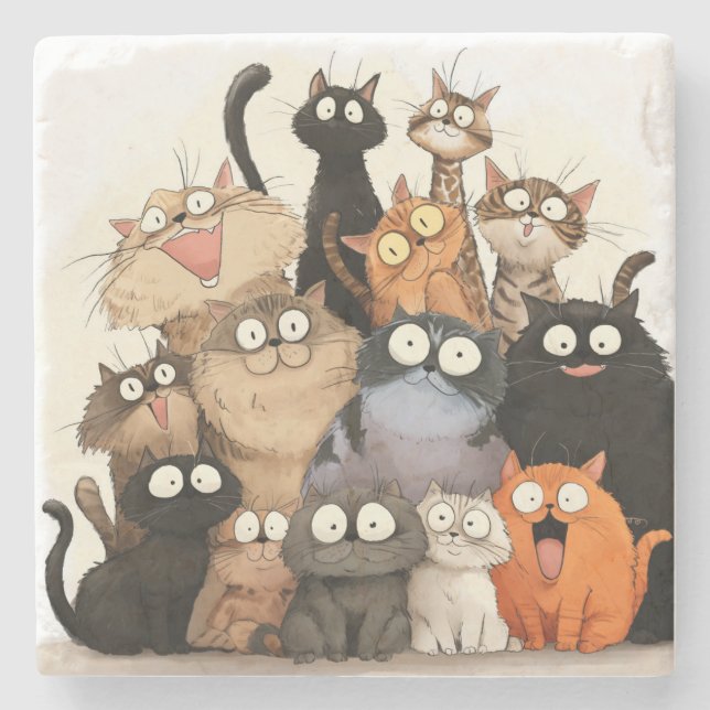 Posavasos De Piedra Crazy Cats Together+ (Anverso)