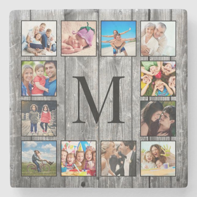 Posavasos De Piedra Crea tu Collage de fotos Personalizado Rustic Farm (Anverso)