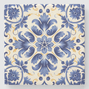 Posavasos De Piedra Crea Tu Propia Flor de Estilo Talavera Azul Amaril